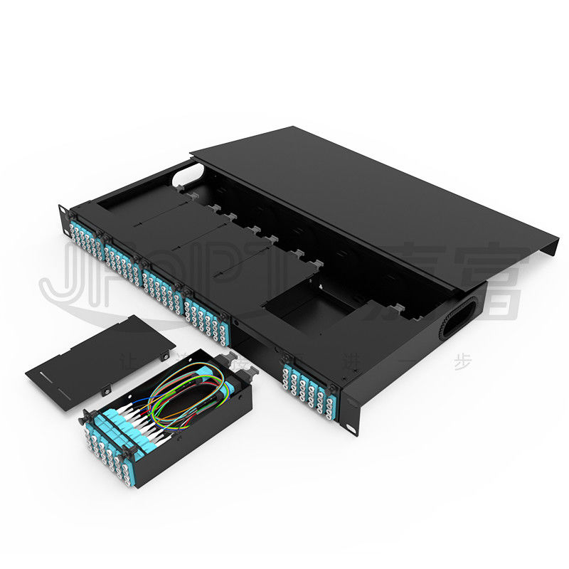 1pc 24 কোর বা 2pcs 12 কোর MPO-LC কেবল সহ র্যাক মাউন্ট ফাইবার প্যাচ প্যানেল 6pcs MPO ক্যাসেট